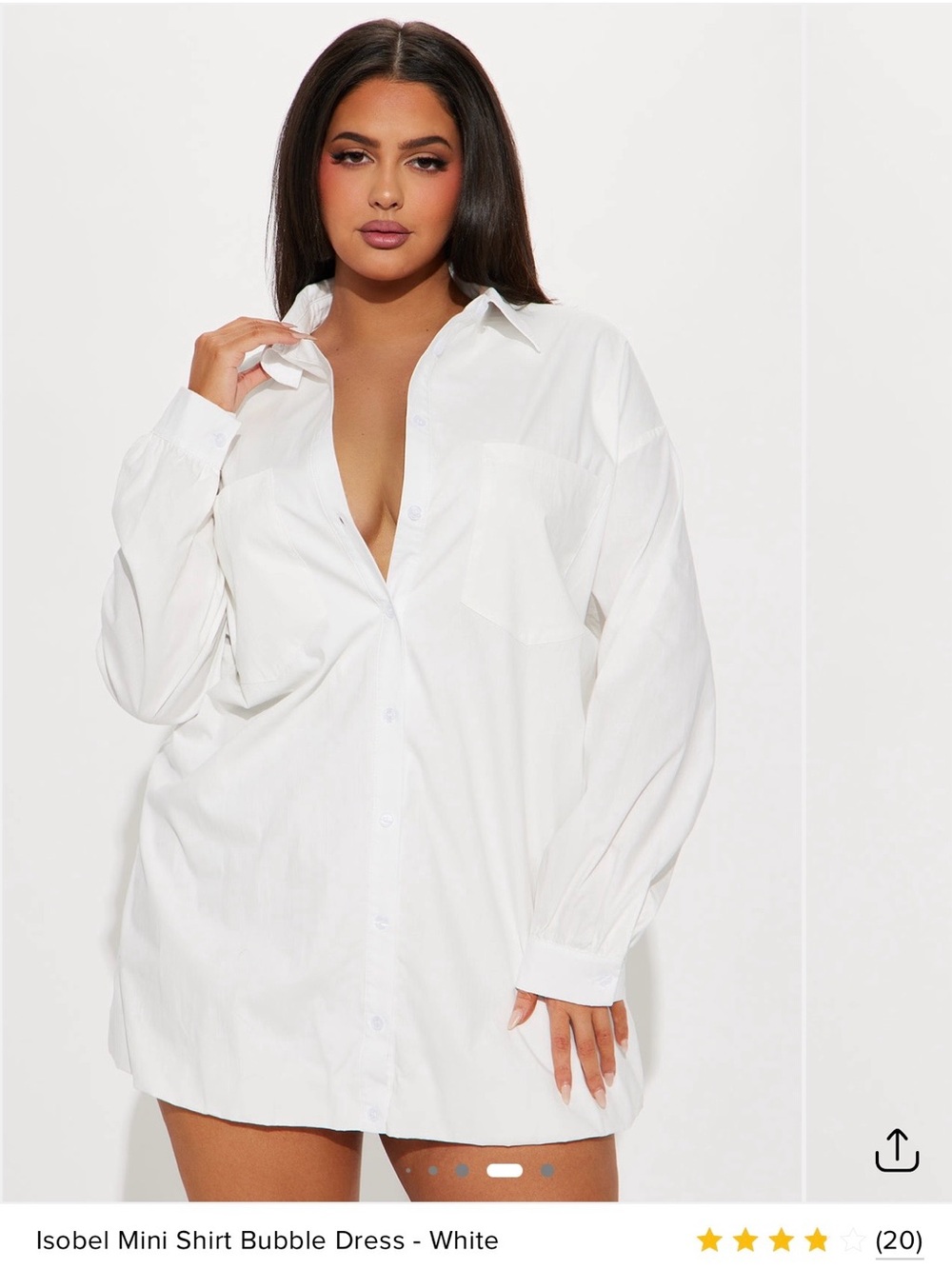 Fashion Nova White Isobel Mini Shirt Dress 2x size 18/20 brand new never try on